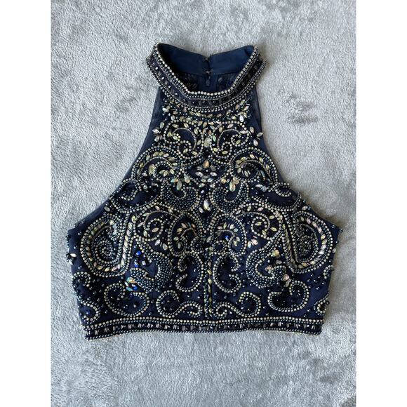 Anny Lee Tops - Anny Lee Blue Beaded Embellished Crop Top Medium Formal Pageant Fairy Rave Prom